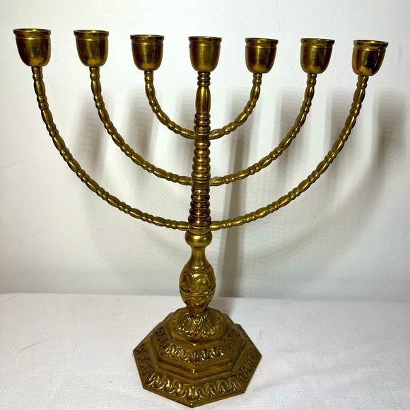Vintage Sweden Judaica Menorah 7 arms brass candle holder - Picture 1 of 9